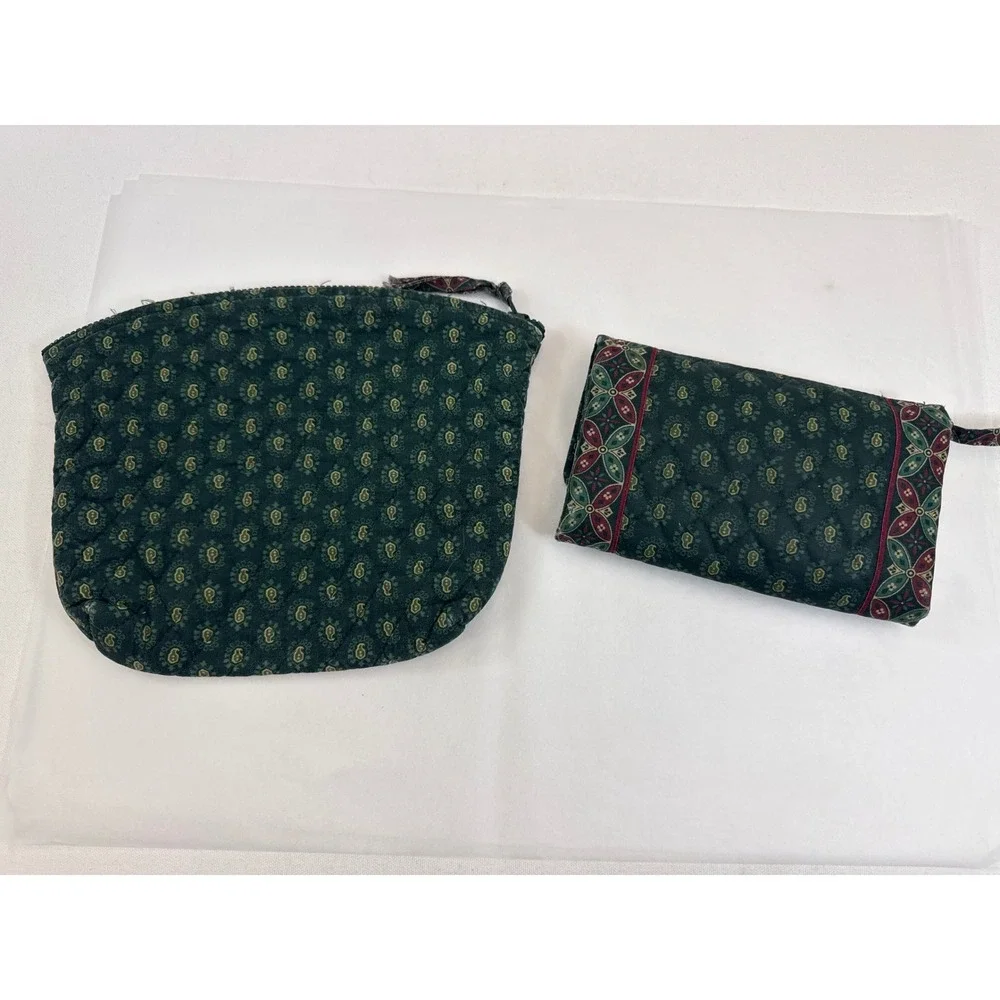 Vera Bradley Vintage Makeup Pouch Crossbody Wallet Set Classic Green Quilted